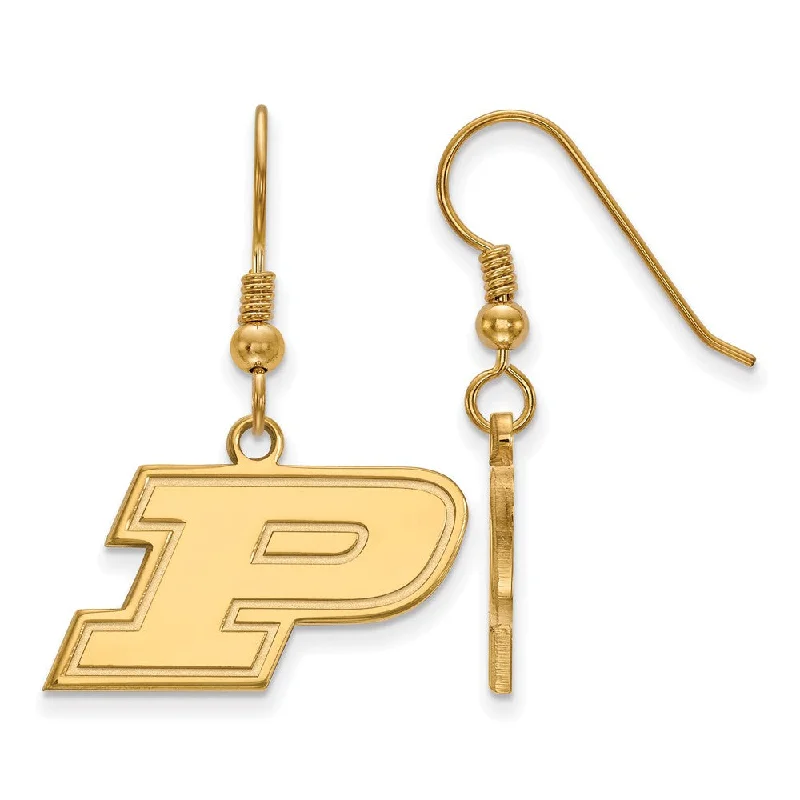 engraved earrings for women -14k Gold Plated Silver Purdue SM Dangle Earrings