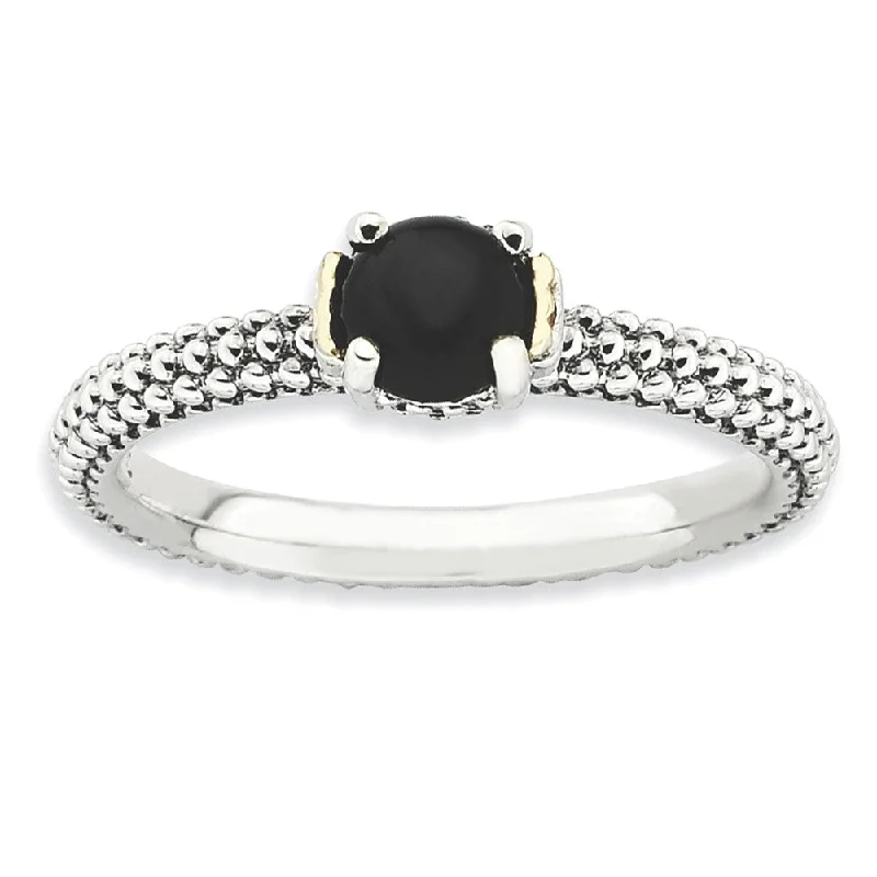 modern geometric rings for women -Antiqued Sterling Silver & 14K Gold Plated Stackable Onyx Ring