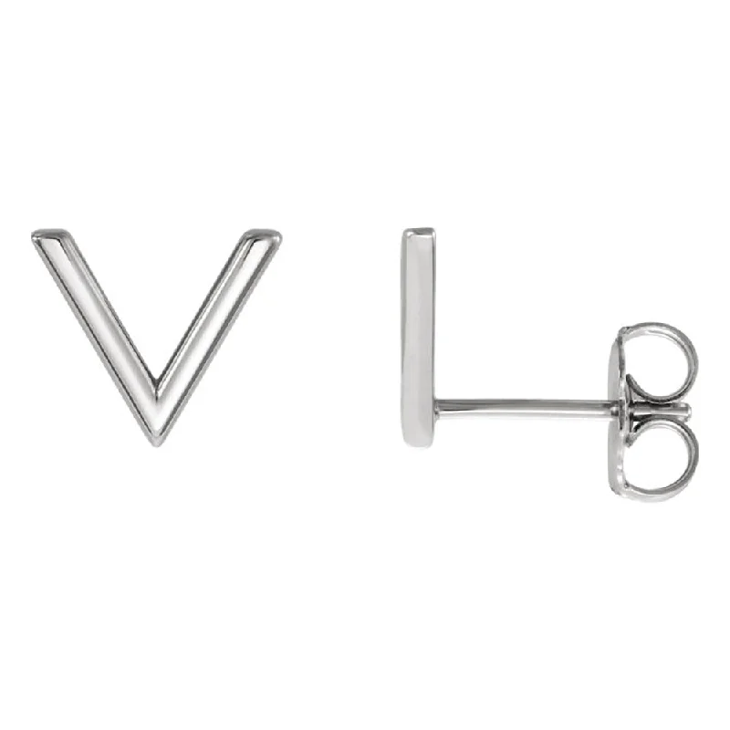 beaded earrings for women -8 x 9mm (3/8 Inch) Polished 14k White Gold Small 'V' Post Earrings