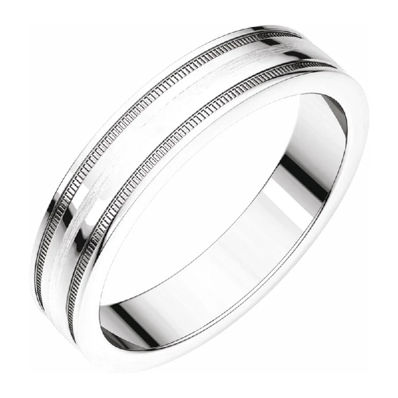 best everyday rings for women -4mm 14K White Gold Flat Edge Satin Center Milgrain Comfort Fit Band