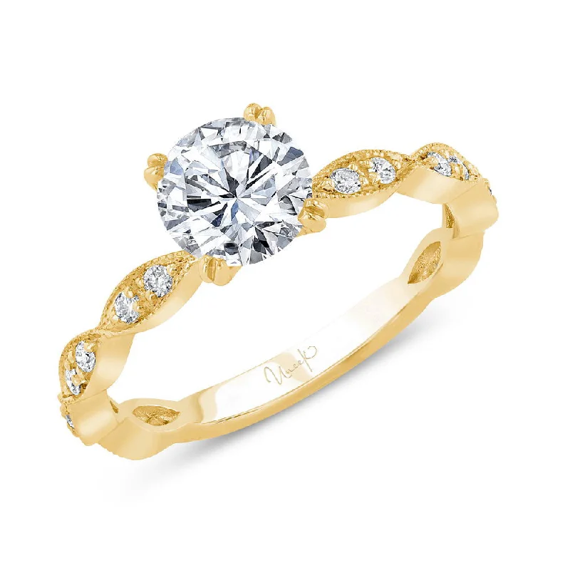 infinity band engagement rings -Uneek Us Collection Round Diamond Engagement Ring with Milgrain-Trimmed Marquise-Shaped Clusters