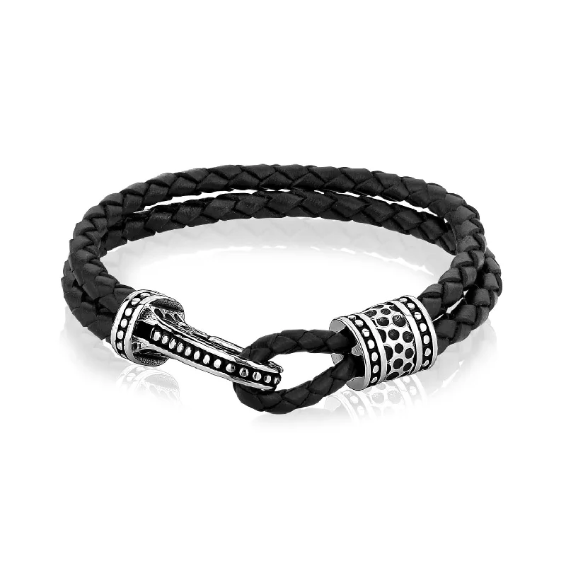 anniversary bracelets for women -A.R.Z Men's Steel Clasp Leather 8.5" Bracelet