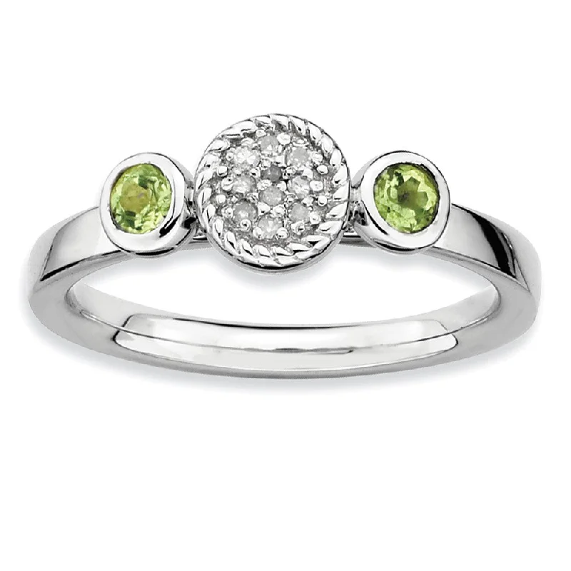 gold rings for women -Sterling Silver Stackable Peridot and .05 Ctw HI/I3 Diamond Ring