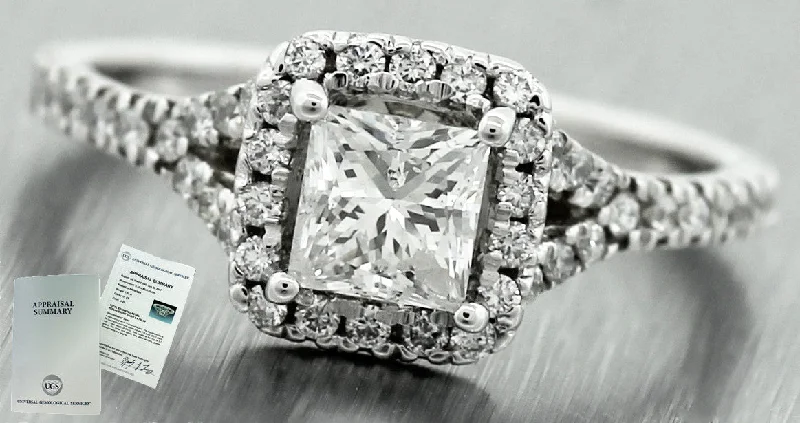 diamond engagement rings -$4730 Ladies Estate 1.58ctw Princess Diamond Halo 14K White Gold Engagement Ring