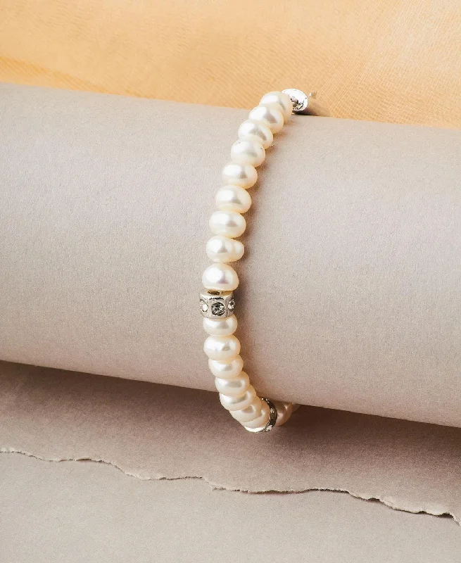 elegant name bracelets for women -Fashionable Stone Studded Ring Pearl Bracelet