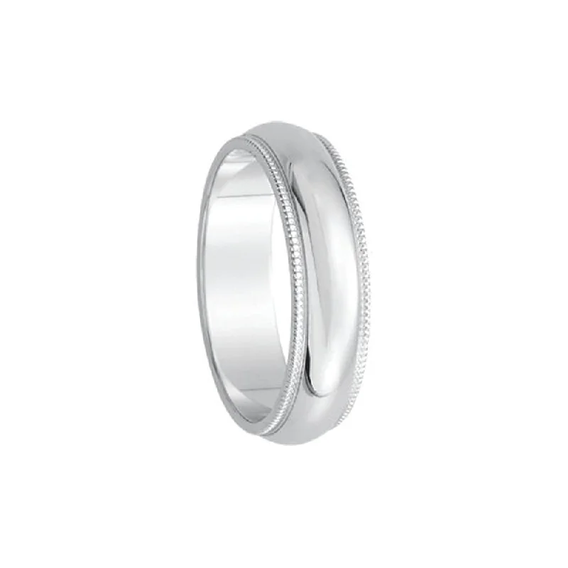 floral rings for women -5mm Milgrain Edge Domed Band in 14k White Gold