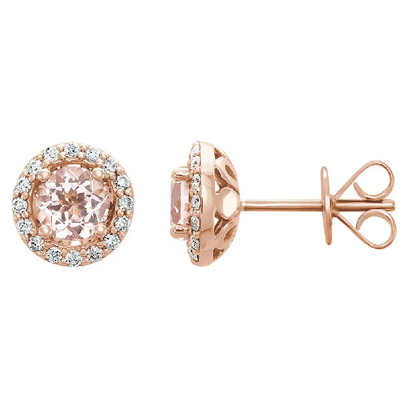 vintage earrings for women -8.75mm 14k Rose Gold Morganite & 1/5 CTW(GI, I1) Diamond Halo Earrings