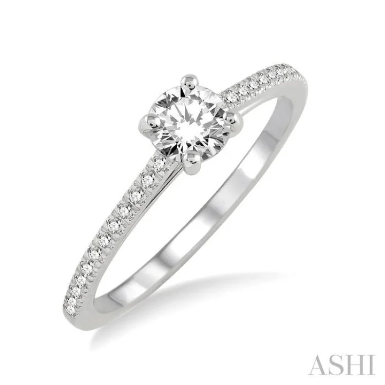 oval halo engagement rings -1/10 Ctw Diamond Semi-Mount Engagement Ring in 14K White Gold