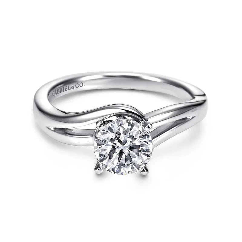 fairytale engagement rings -14K White Gold Round Bypass Diamond Engagement Ring