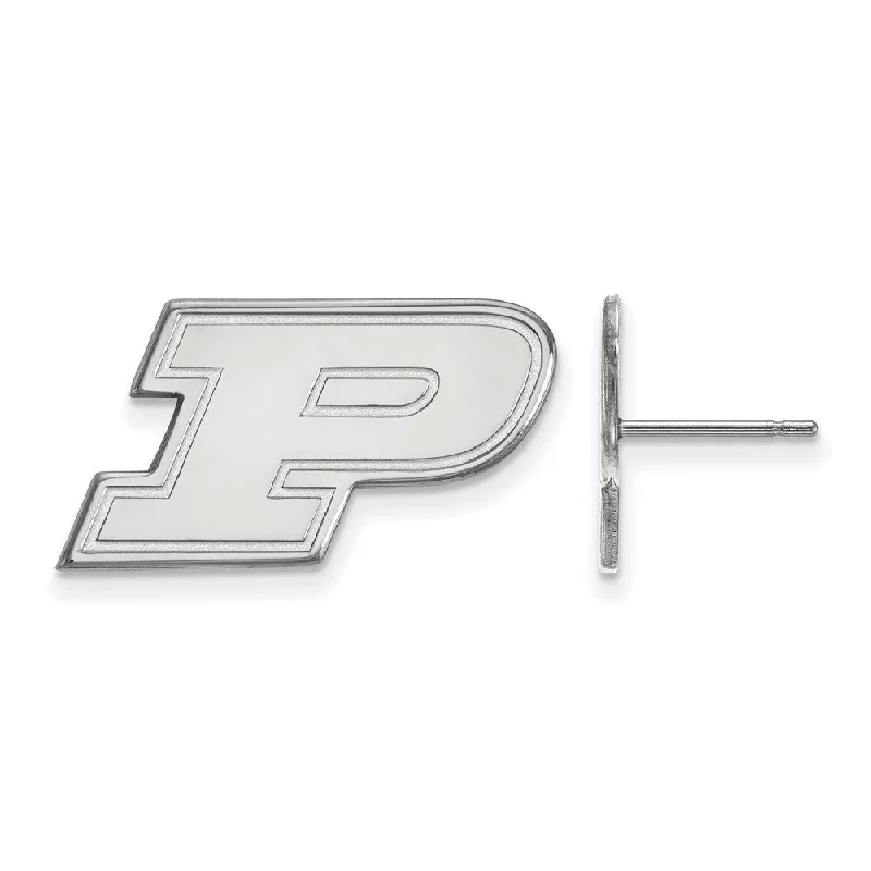 aesthetic earrings for women -Sterling Silver Purdue Small Initial P Post Earrings