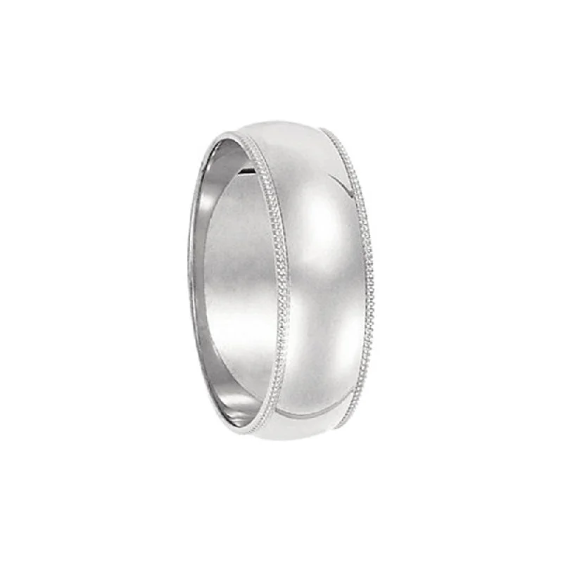 high-quality gold rings for women -6mm Milgrain Edge Domed Light Band in 14k White Gold