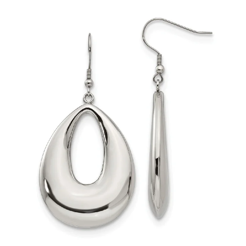 hoop earrings for women -40mm Puffed Teardrop Dangle Earrings in Stainless Steel