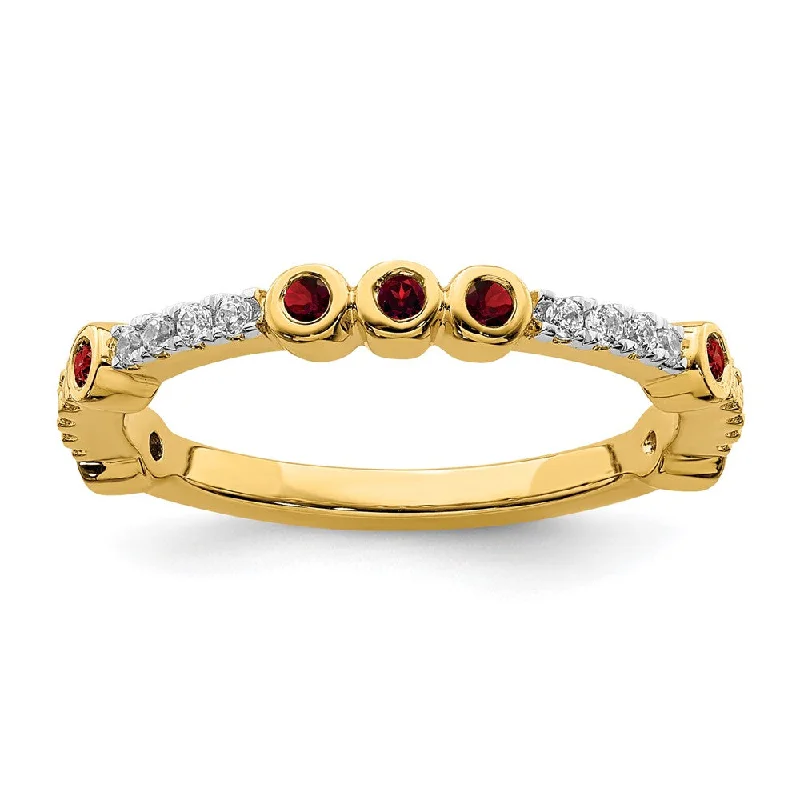 classic solitaire rings for women -2mm 14k Yellow Gold Garnet & .08 Ctw Diamond Stackable Band