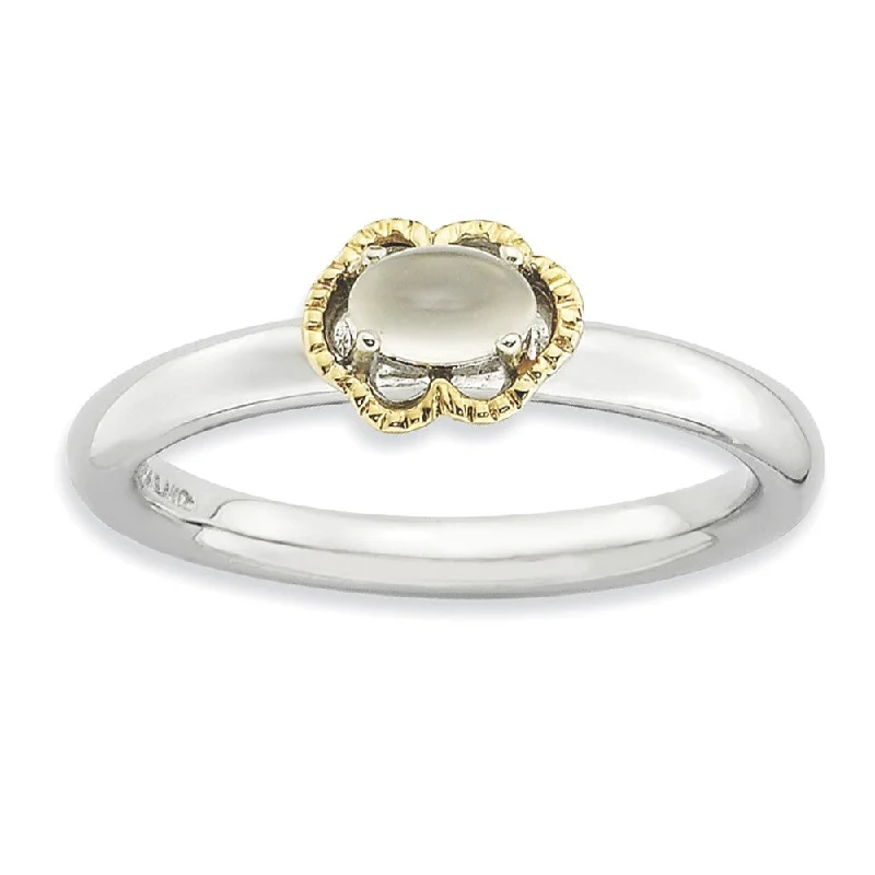 stackable diamond rings for women -Sterling Silver & 14K Gold Plated Stackable Moonstone Ring