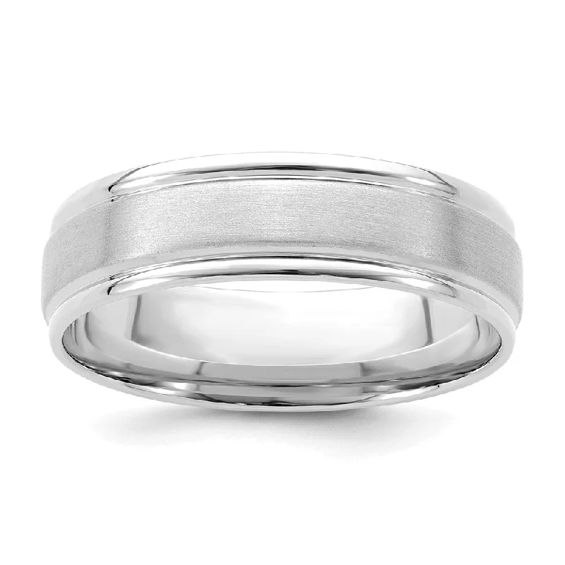 minimalist gold rings for women -6mm 14K White or Yellow Gold Brushed Light Grooved Comfort Fit Band