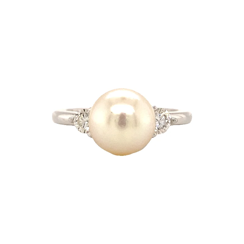 high-end rings for women -Pearl and Diamond Ring in White Gold by B&C