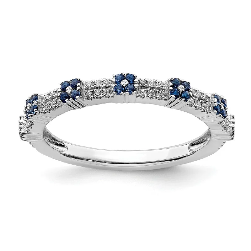 stylish silver rings for women -2.5mm Rhodium Sterling Silver, Created Sapphire & Diamond Stack Band