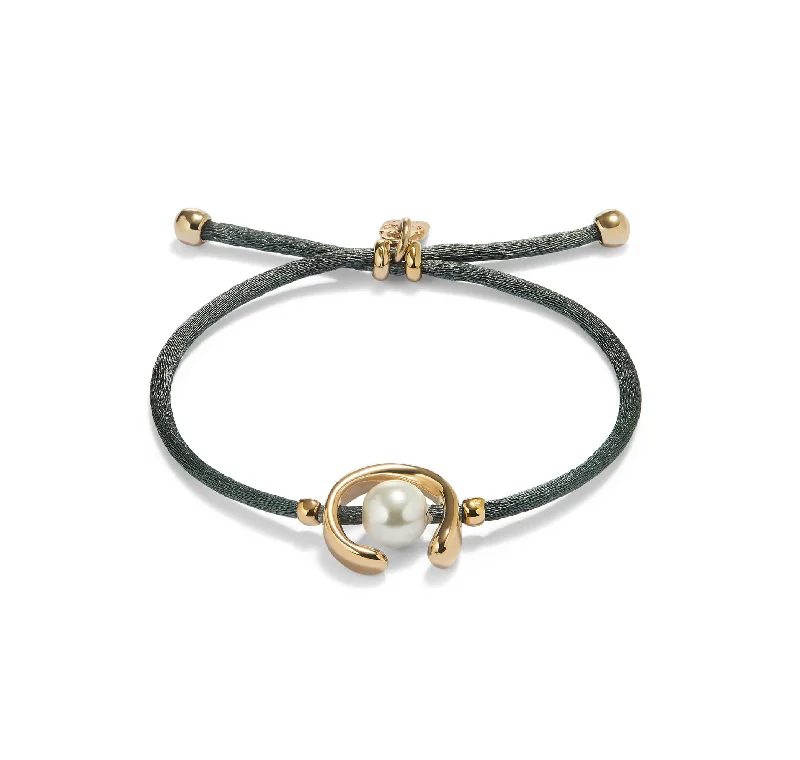 minimalist bracelets for women -UNOde50  Gold Plated Blackish Thread Bracelet With Shell Pearl Accessory Size Medium