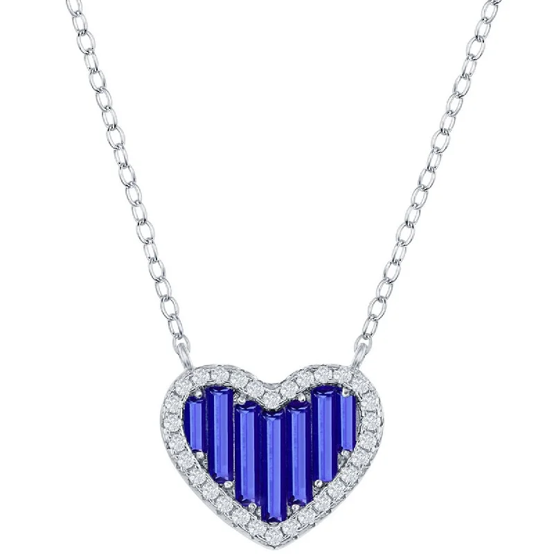 baguette stone necklaces for women -Classic Women's Necklace - Sterling Silver Blue Round and Baguette CZ Heart | M-6781