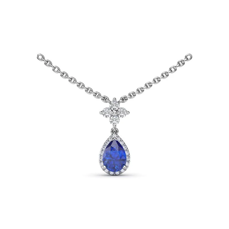 diamond necklaces for women -Sapphire and Diamond Teardrop Necklace N1882S