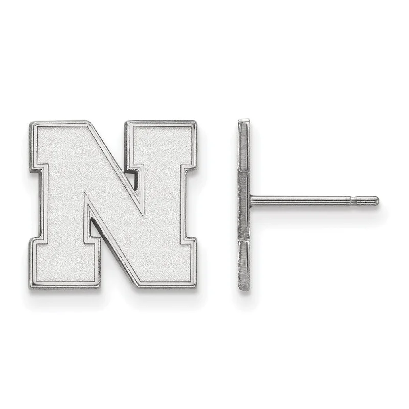 birthstone earrings for women -10k White Gold University of Nebraska Small Post Earrings