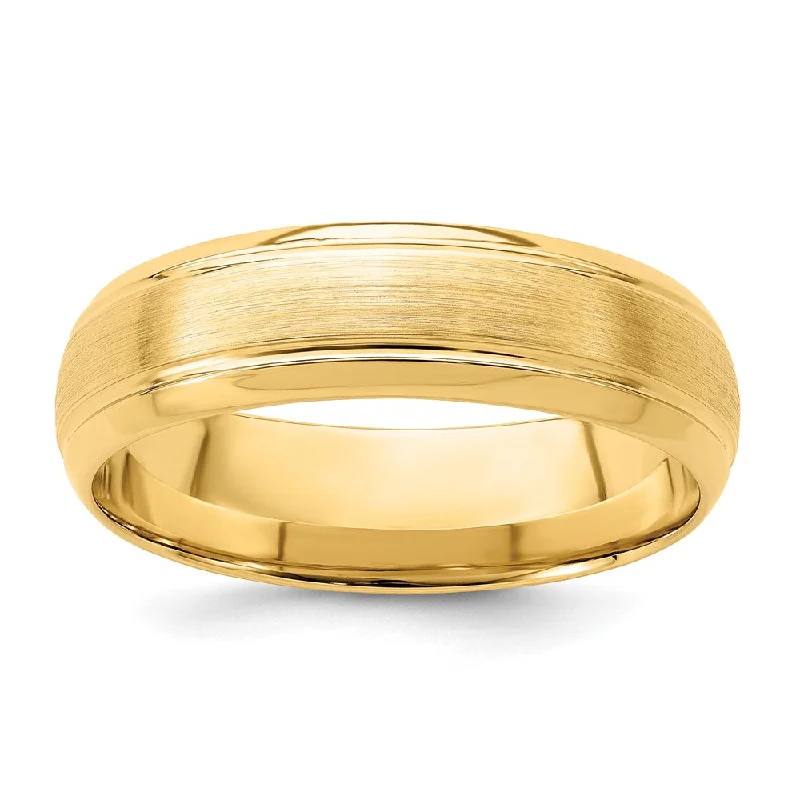 heart-shaped rings for women -6mm 14K Yellow Gold Domed Brushed Grooved Edge Comfort Fit Band