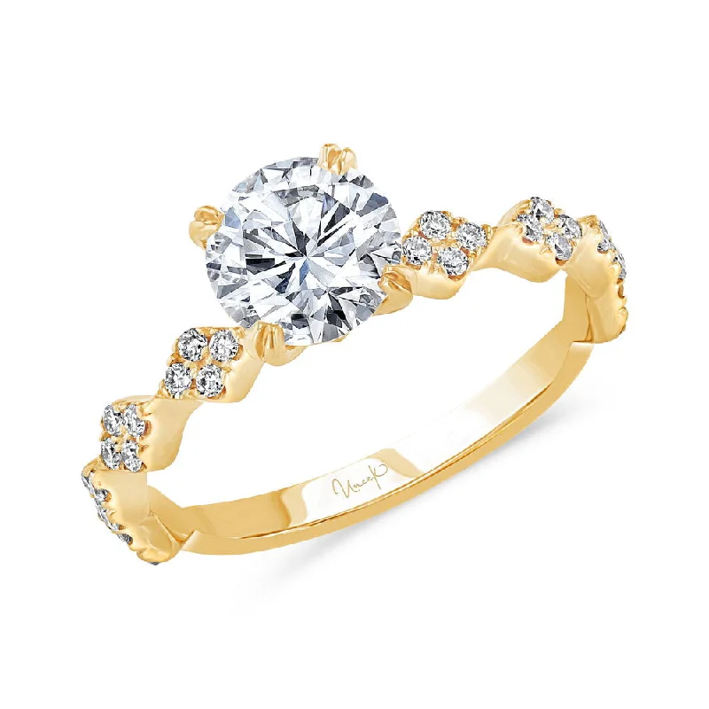 promise engagement rings -Uneek Us Collection Round Diamond Engagement Ring with Diamond-Shaped Cluster Accents