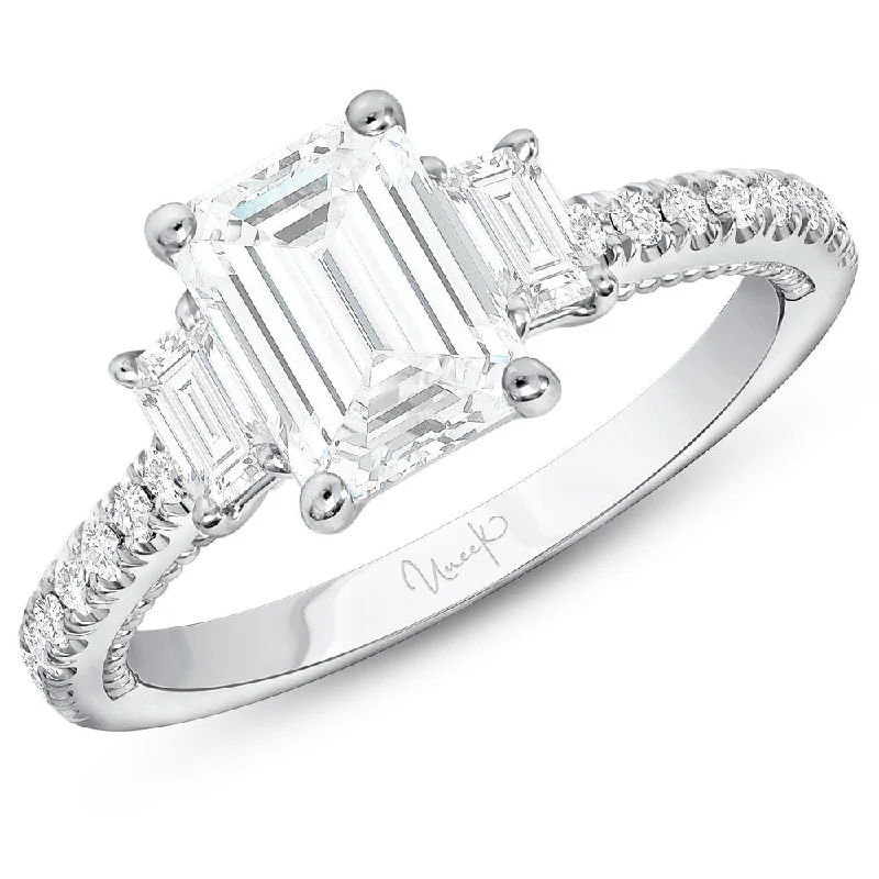 trillion cut engagement rings -Uneek Us Collection Three-Stone Radiant Engagement Ring