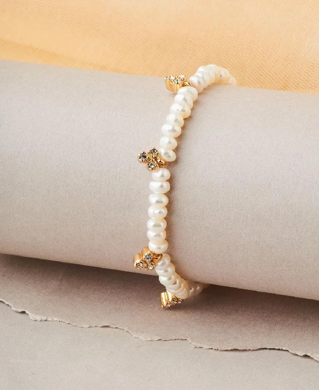 textured bracelets for women -Pretty White Pearl Bracelet