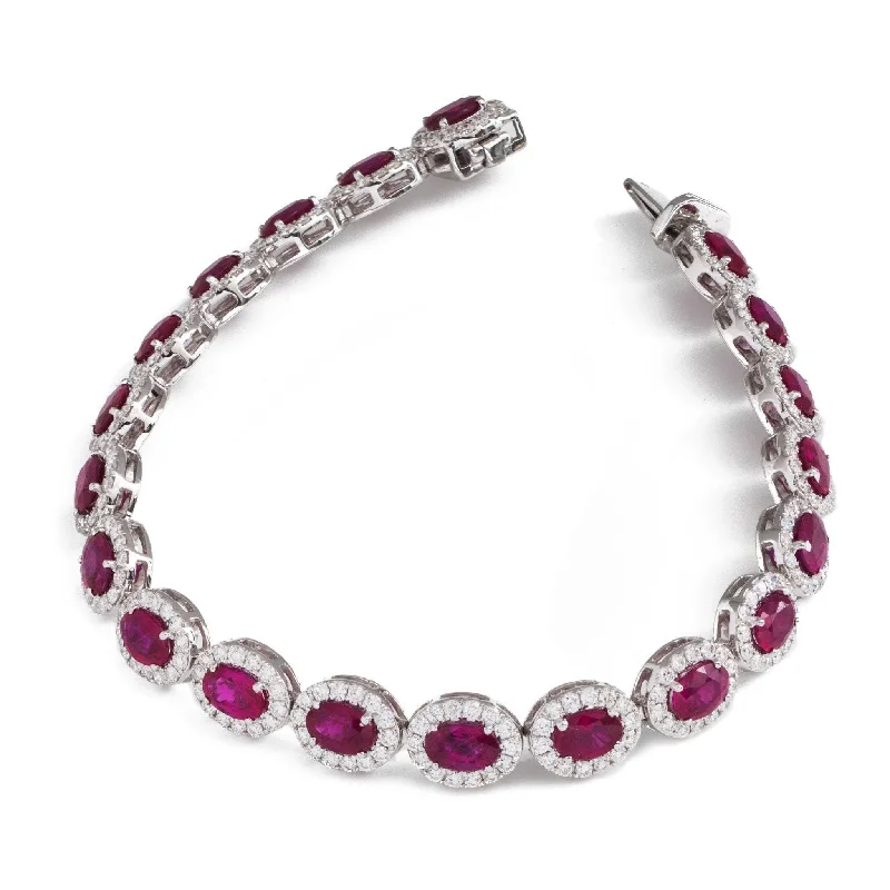 elegant wedding bracelets for women -18ct White Gold Oval Ruby and Diamond Bracelet