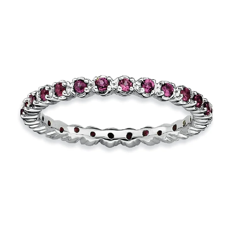 gemstone rings for women -Sterling Silver Stackable Rhodolite Garnet Band