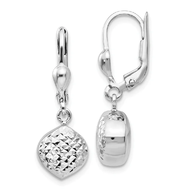 knotted earrings for women -Diamond Cut Dangle Charm Lever Back Earrings in 14k White Gold