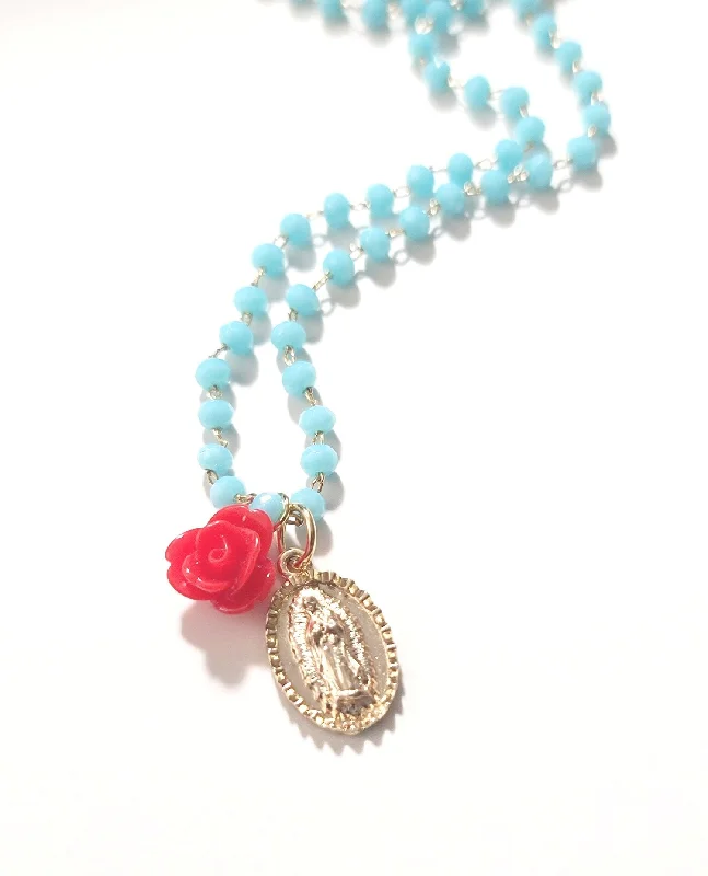 butterfly necklaces for women -Virgen Crystal Rosary Necklace