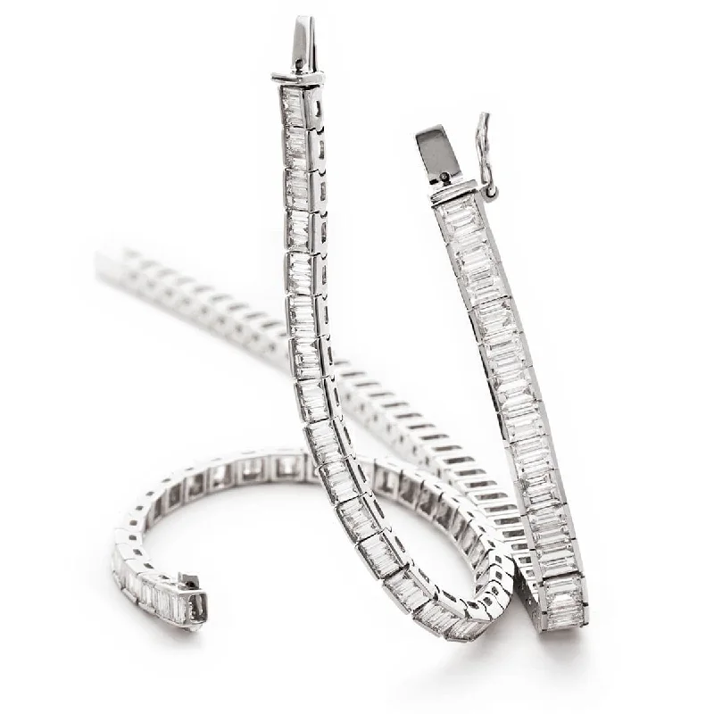 tiny layering bracelets for women -Baguette Cut Diamond Line Tennis Bracelet in Semi Bezel Setting.