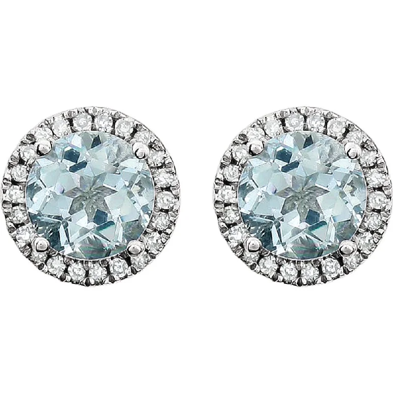 dangle earrings for women -8mm Halo Style Aquamarine & Diamond Earrings in 14k White Gold