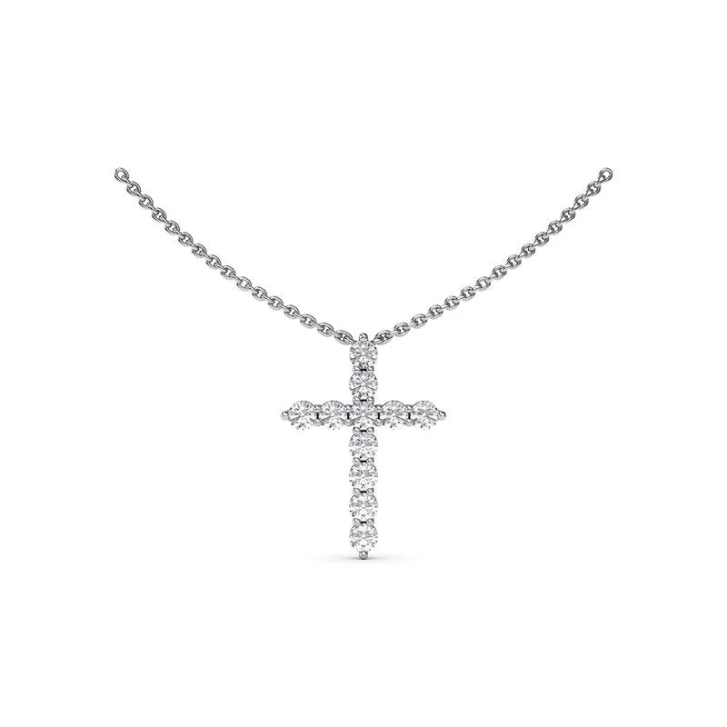 nameplate necklaces for women -Diamond Prong Cross Necklace N5116