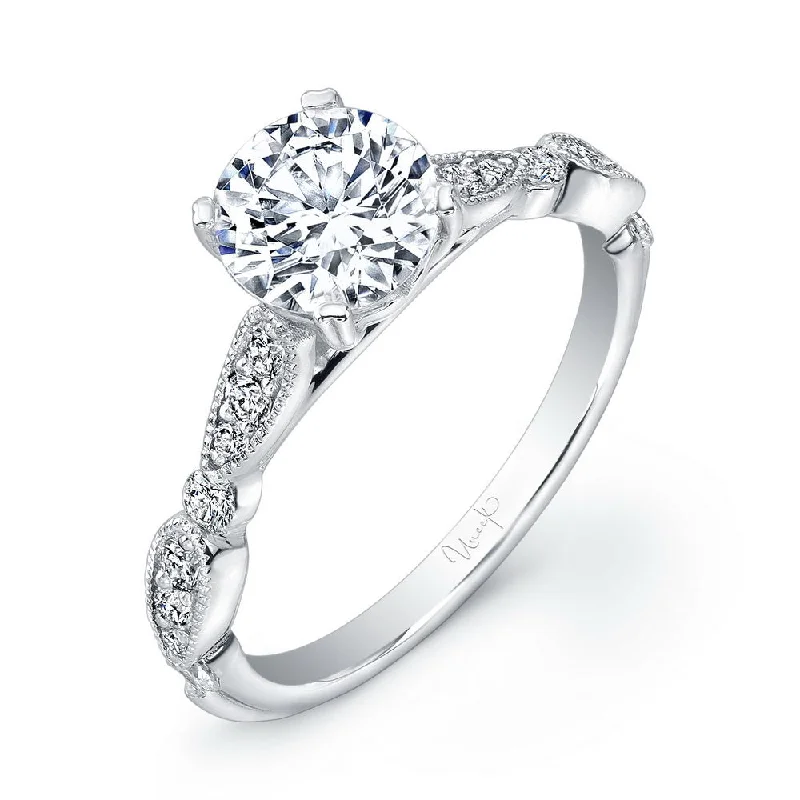 celestial engagement rings -Uneek Antique-Inspired Round Diamond Engagement Ring with Milgrain-Edged Upper Shank