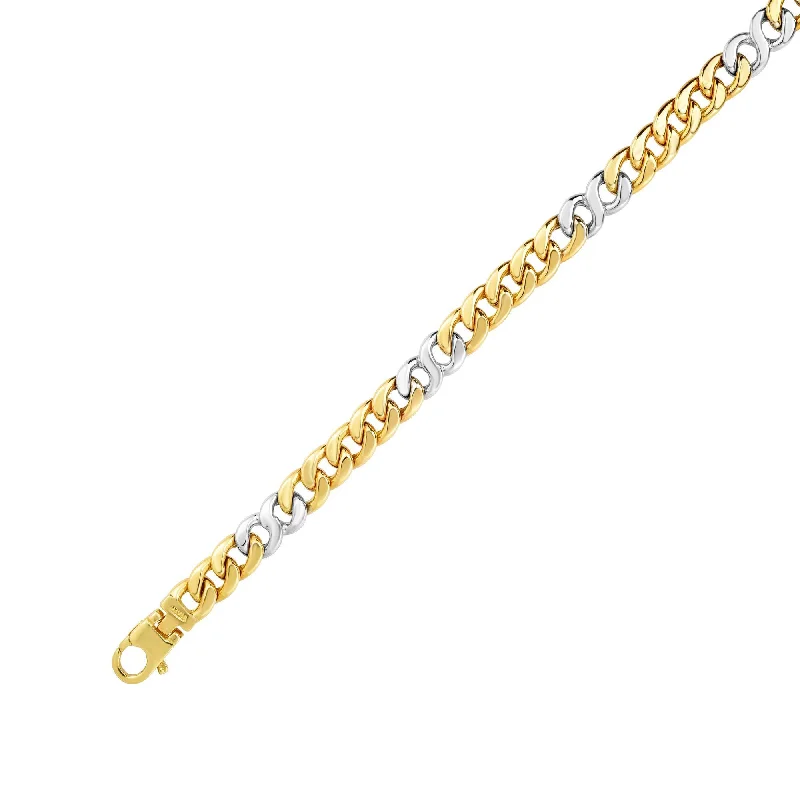 adjustable bracelets for women -14kt Gold 8.5 inches Yellow+White Finish 7mm Shiny Oval Bracelet with Lobster Clasp