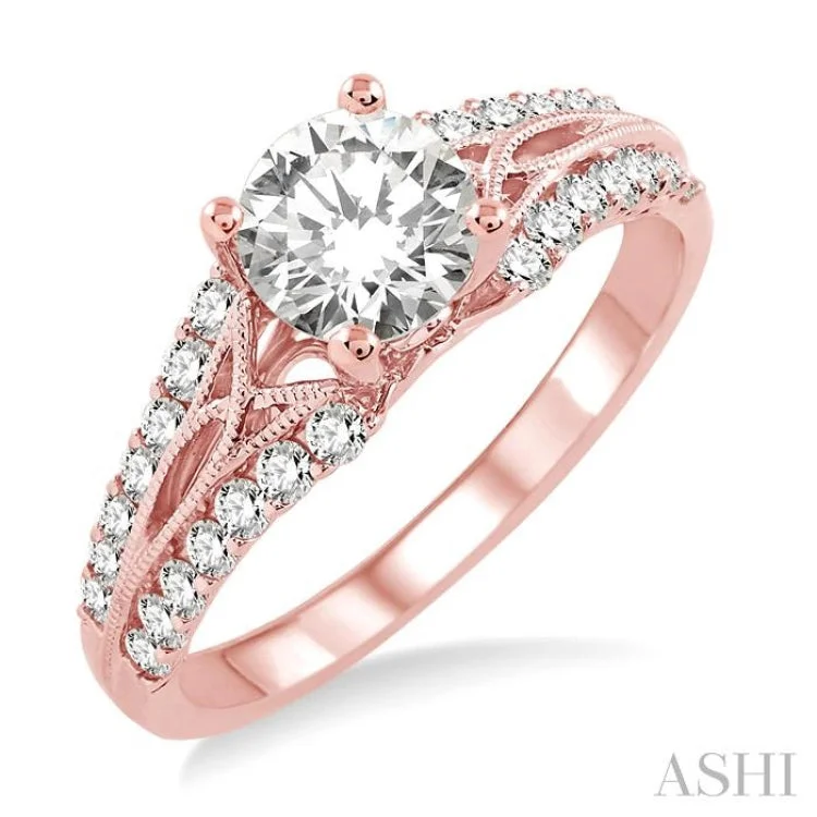 nature-inspired engagement rings -3/8 Ctw Diamond Semi-Mount Engagement Ring in 14K Rose Gold