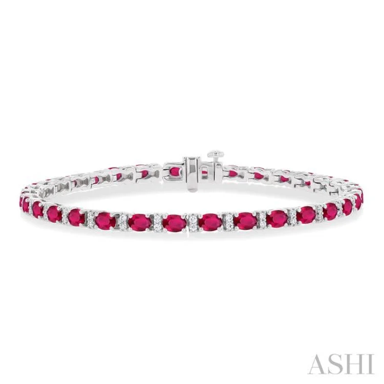 stylish bracelets for women -1/3 ctw Oval Cut 4X3MM Ruby and Round Cut Diamond Precious Bracelet in 14K White Gold