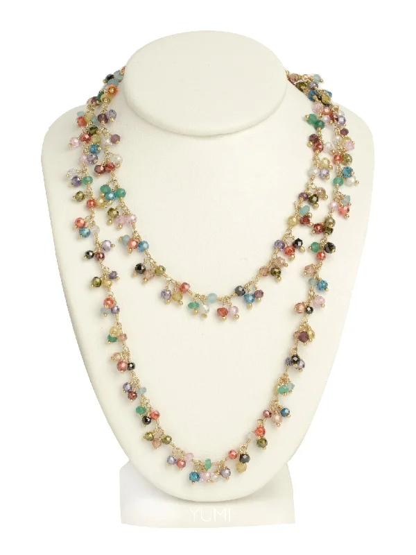 multi-stone necklaces for women -LONG Semi-Precious Gemstone Charm Necklace