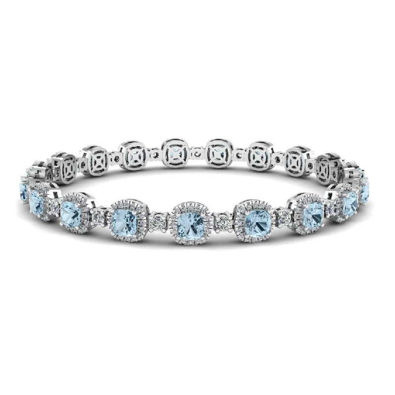 elegant name bracelets for women -Cushion Shape 8.5 Carat Aquamarine Featuring Diamond Halo Bracelet BRHACCA