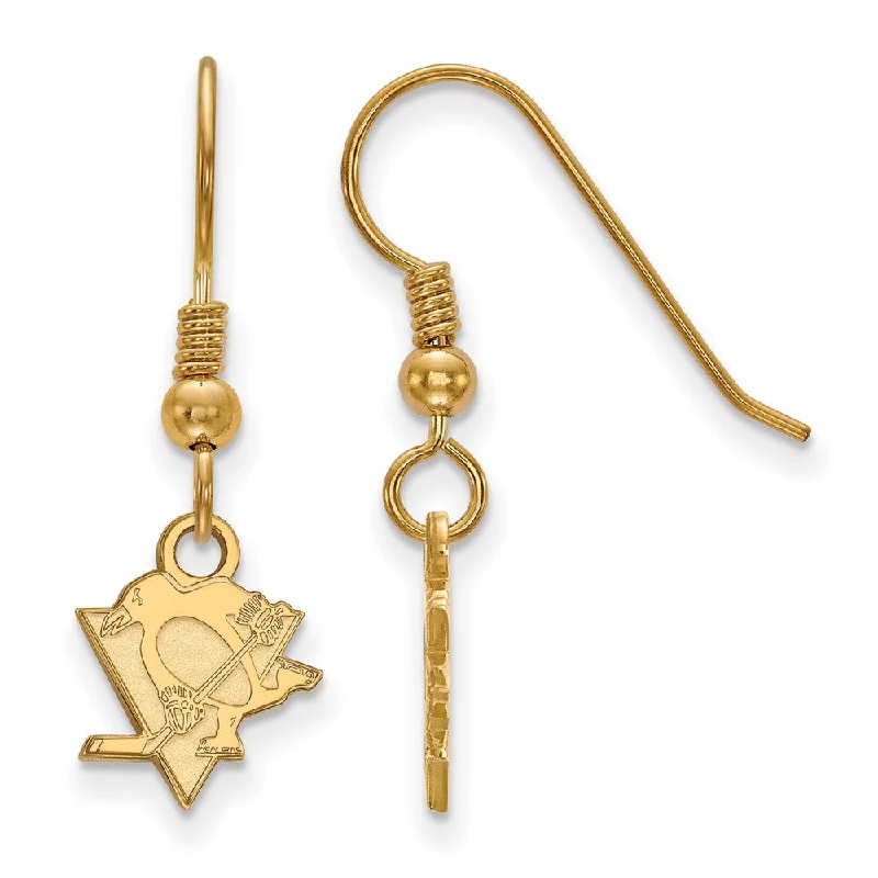 multi-layered earrings for women -SS 14k Yellow Gold Plated NHL Pittsburgh Penguins XS Dangle Earrings