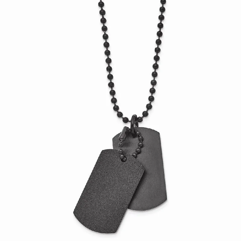 bar necklaces for women -Stainless Steel Brushed and Laser Cut Black IP Double Dogtag Necklace