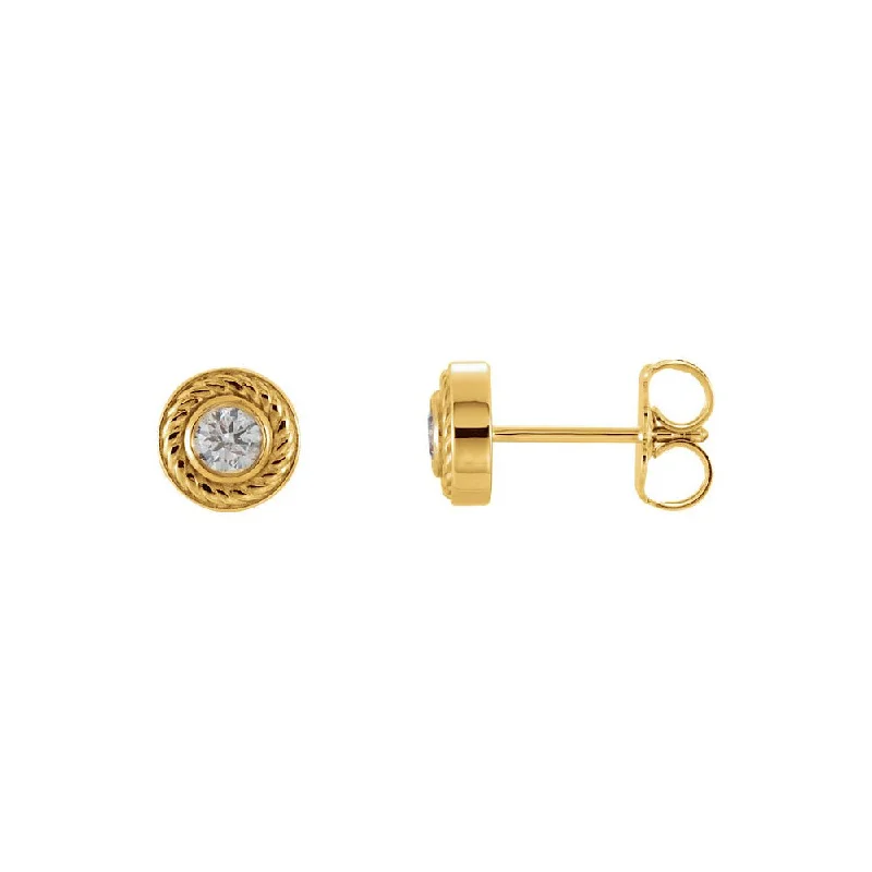 best delicate earrings for women -1/5 Cttw Diamond Bezel Set Rope Stud Earrings in 14k Yellow Gold