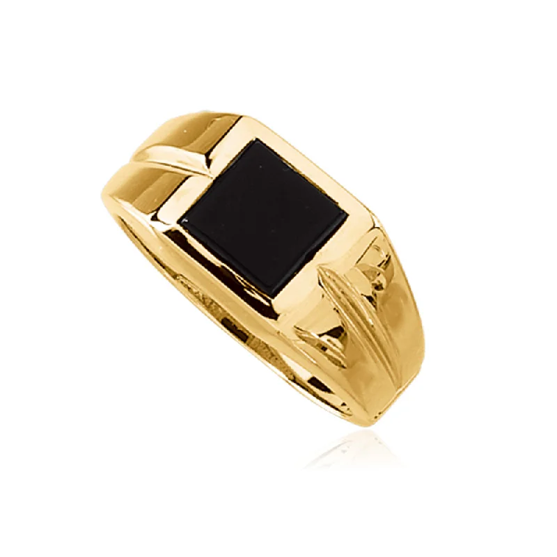 zodiac sign rings for women -14K Yellow Gold Square Top Tapered Ring with Black Onyx