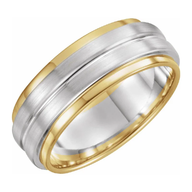 modern rings for women -7mm 14K Yellow & White Gold Grooved Comfort Fit Band