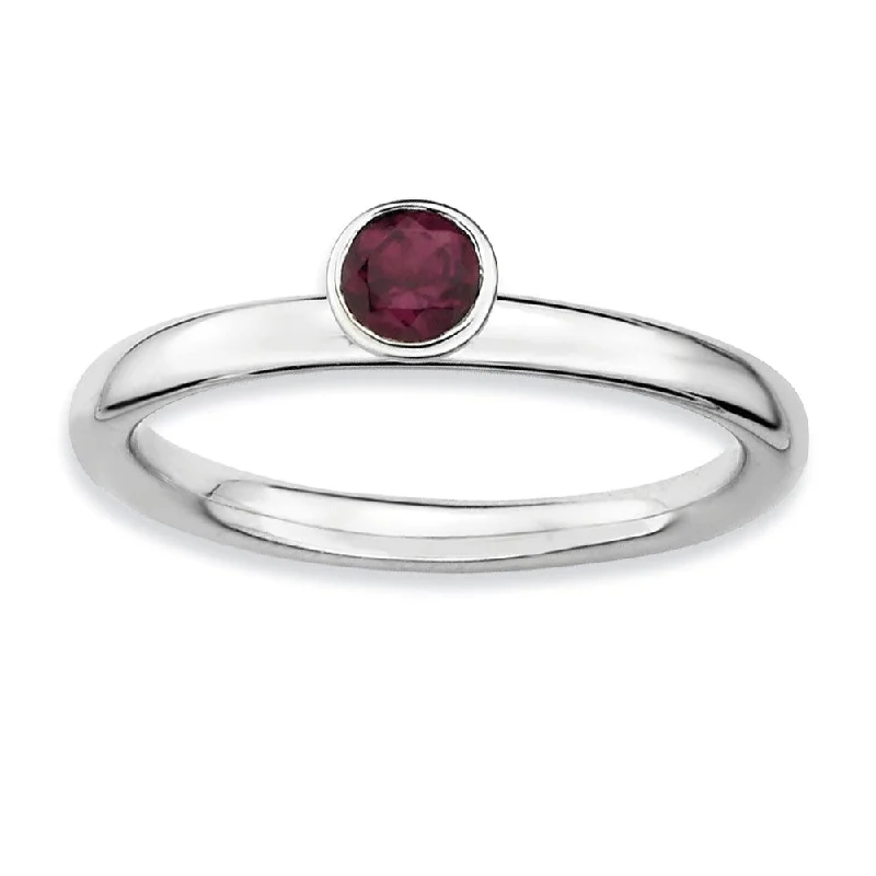 modern rings for women -Stackable High Profile 4mm Rhodolite Garnet Silver Ring