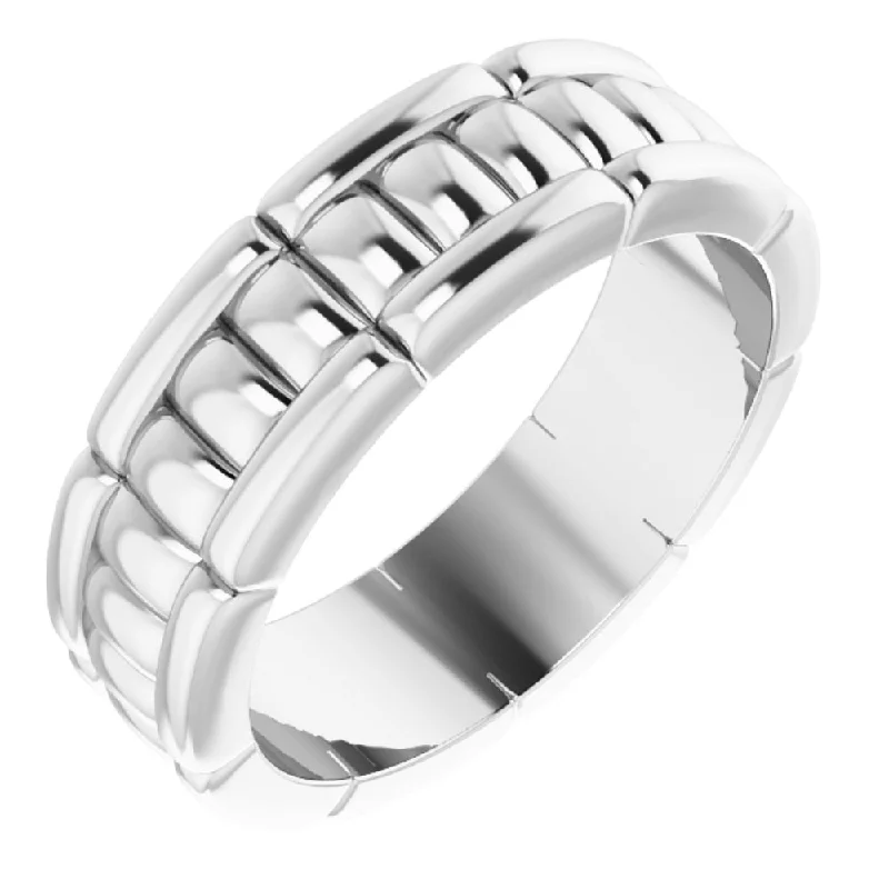 silver rings for women -6mm 14K White Gold Grooved Pattern Standard Fit Band