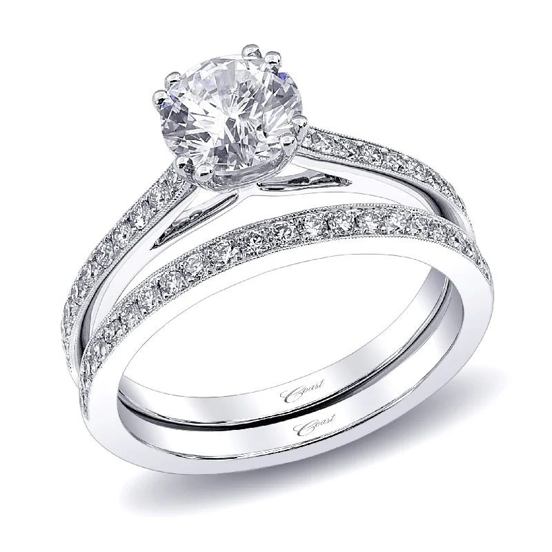 diamond engagement rings -14K White Gold Diamond Milgrain Semi Mount Engagement Ring